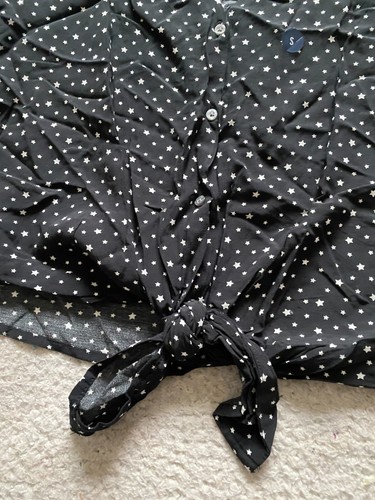Abercrombie & Fitch Women Stars Short Sleeve V-Neck Button-Up Shirt Black Size S - Picture 2 of 11