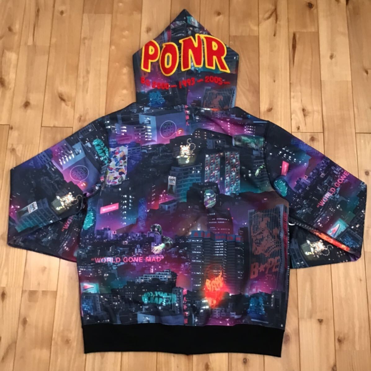 BAPE Neon Tokyo shark full zip hoodie A Bathing Ape Size XL