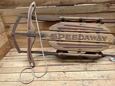 VINTAGE 36" SPEEDWAY Snow Sled Wood and Steel Ski Lodge Decor
