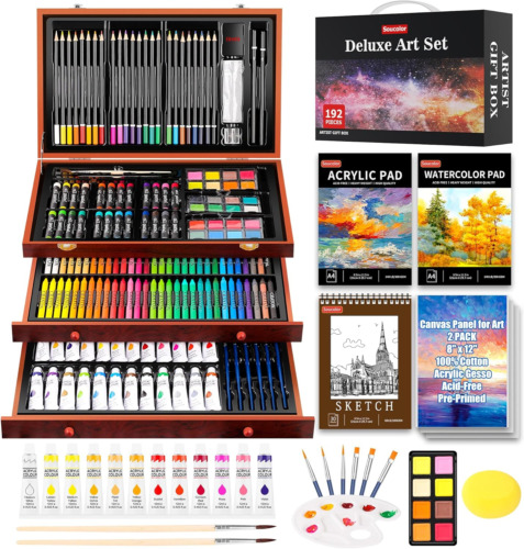 Soucolor Art Supplies, 192-Pack Deluxe Art Set Drawing Painting Supplies Kit wit
