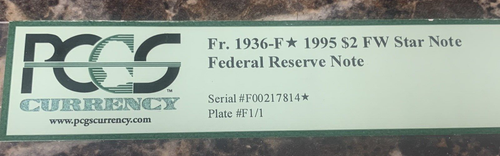 (2)1995 $2 Federal Reserve STAR Notes~ PCGS 64 & 65PPQ Fr. 1936-F*~ Consecutive - Picture 10 of 12