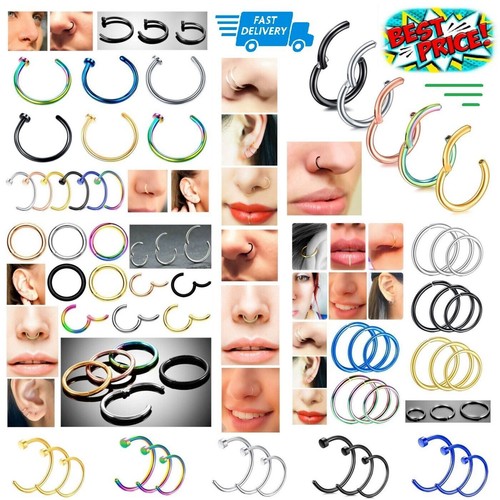 Nose Ring Surgical Steel Septum Clicker Hinge Segment Face Ear Lip Hoop Piercing - Picture 23 of 39