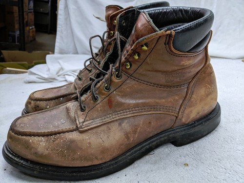 Vtg USA Red Wing 202 Moc Toe SuperSole Men 13 D 47 Brown Leather Work Boots
