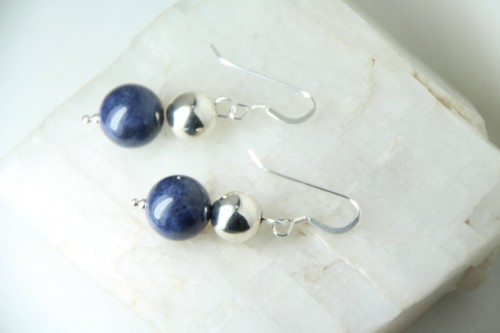 Sapphire Blue Natural Gemstone 10mm Ball .925 Sterling Silver Earrings 1 1/2" - Picture 4 of 5