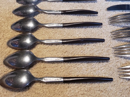 Lot Of 14 Interpur Stainless Steel Japan INR19 Brown Wood Handle Fork Teaspoon - Picture 10 of 17