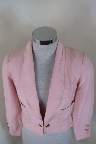 Vintage CHANEL Boutique Pink Cropped Silk Blazer Jacket Clover buttons Small 2 4 - Picture 18 of 24