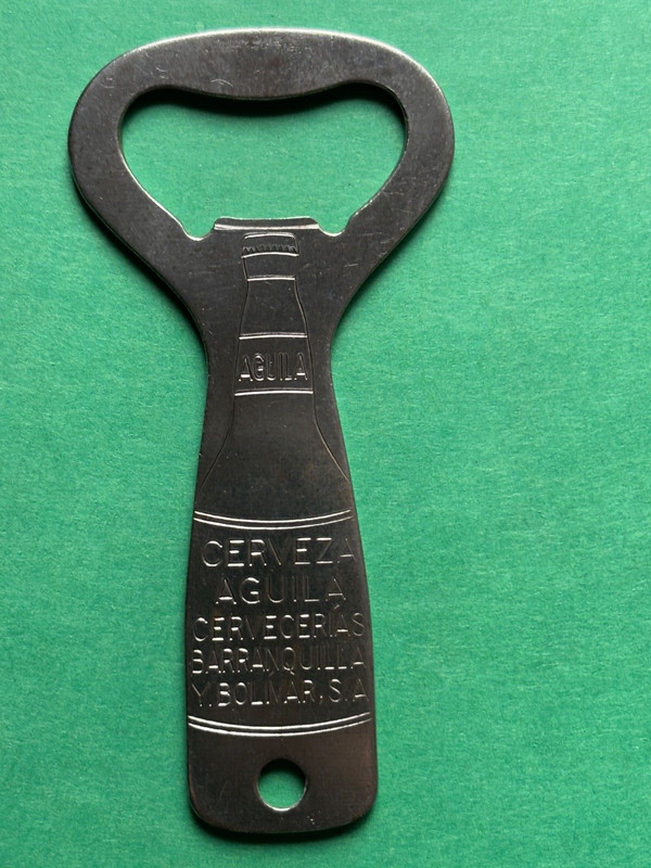 RARE VINTAGE AGUILA CERVEZA BEER BOTTLE OPENER BARRANQUILLA Y. BOLIVAR COLOMBIA