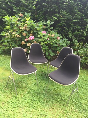 4 Eames Chair Vitra Fiberglas Stühle   Herman Miller   Hopsack Schwarz   Vintage