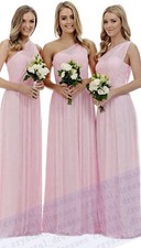 One shoulder Long Evening Formal Party Ball Gown Prom Chiffon Bridesmaid Dresses