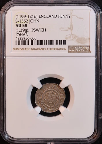 England "King John" Silver Penny S-1352 (1199-1216) - NGC AU58! Outstanding! PQ+