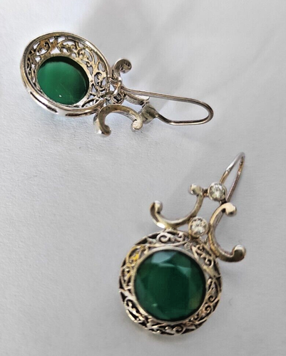 PAIO DI ORECCHINI AGATA VERDE TAGLIO BRIOLET MONTATI IN ARGENTO 925 - Foto 7 di 8