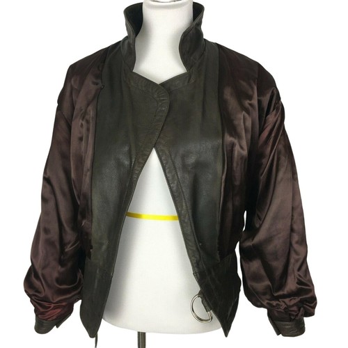 Giacca Vintage Sin Thung in Pelle Piccola Marrone Tagliato Corto Oversize Cappotto Biker - Foto 10 di 12