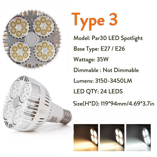27 Grados PAR30 E27 LED Foco 35W 45W Bombilla Blanco Brillante Lámparas 240V RE - Imagen 15 de 18