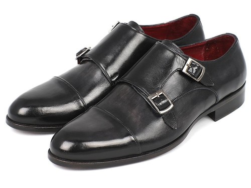 Paul Parkman Homme Casquette-Toe Double Monkstraps Gris et Noir (ID#0457-GRY) économies