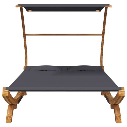 Outdoor Lounge Bed with Canopy 165x203x138 cm Solid Bent Wood Anthracite - Picture 3 of 6