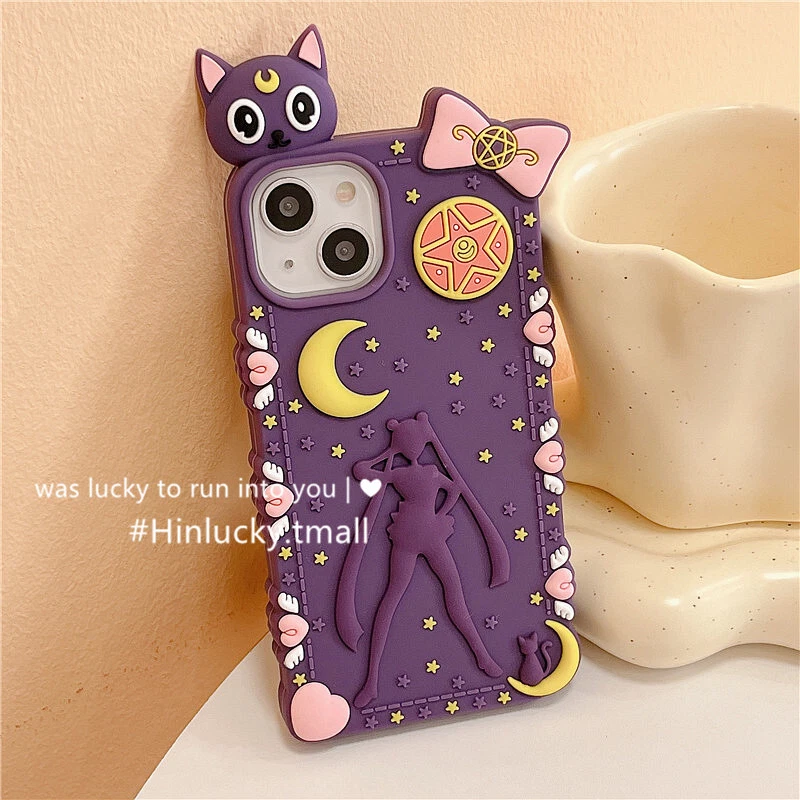 Funda protectora de silicona Sailor Moon Tsukino Usagi Luna iPhone13 iPhone14 Foto 4 de 4