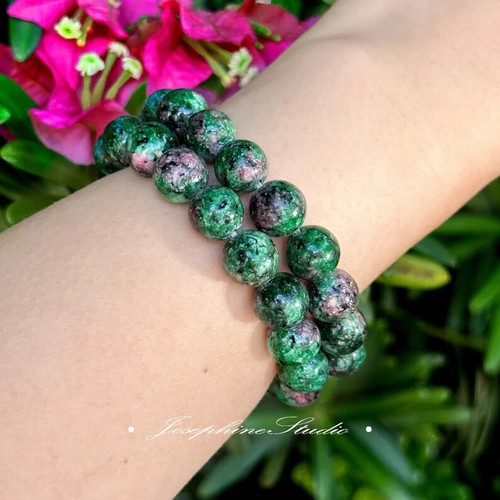 Ruby Zoisite Bracelet, 10mm Beaded Stretch Bracelet, Healing Protection Balance - Picture 2 of 4