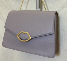 Lulu Guinness Annabel Large Lips leather Bag New Lavender Grey lilac £325 Chain 