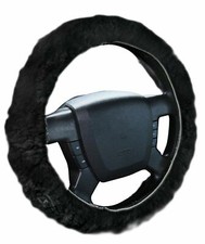 Zone Tech Plush Genuine Sheepskin Stretch On Vehicle Steering Wheel Cover Black