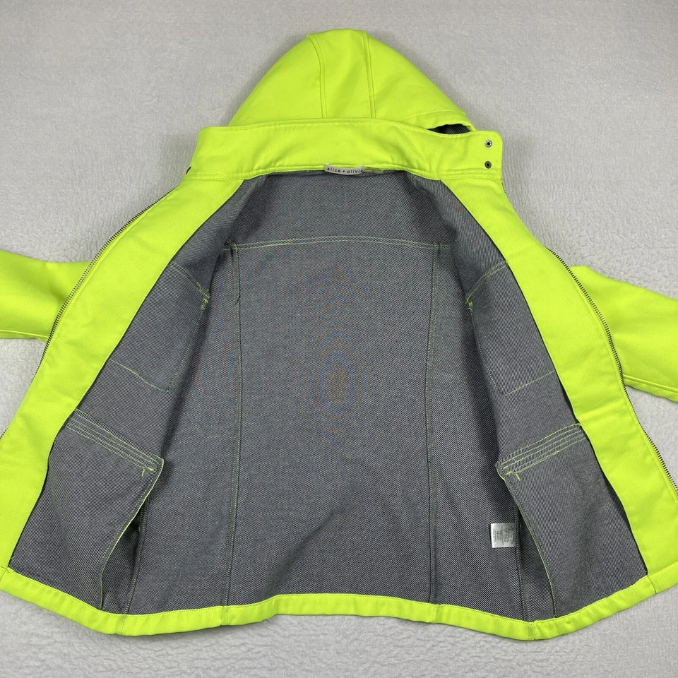 Alice Olivia Jacket Womens Small Yellow Russo Hooded Zip Coat Neon Trendy Chic - Image 3 of 4