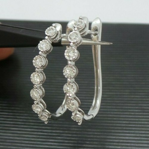 STUNNING 10K WG DIAMOND HOOP EARRING .35 tcw A16010-3 4.63 grams - Picture 10 of 12