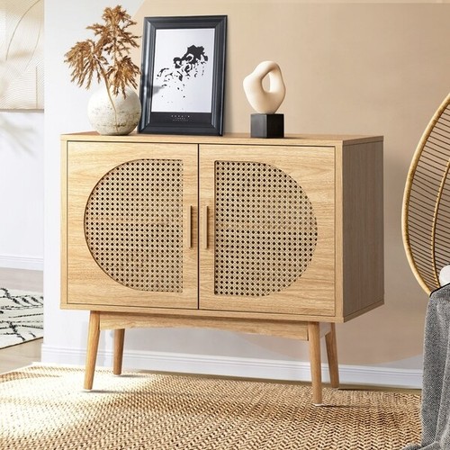 Sideboard Cabinet Buffet Rattan Furniture Cupboard Hallway Shelf Wood - Picture 8 of 8