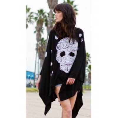 Lauren Moshi Skull Rose Pullover Sweatshirt Size Small Black Beverly Hills