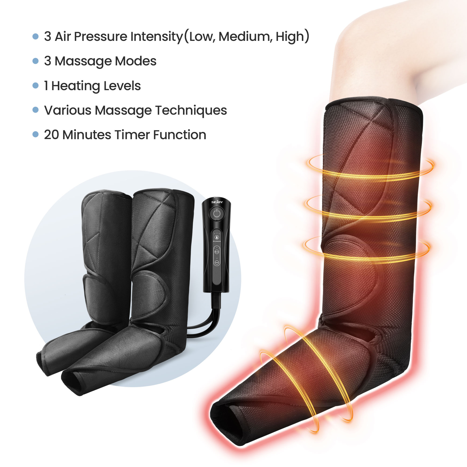SEJOY Leg Massager Machine Heat Air Compression Circulation Relaxation Foot Calf - Picture 5 of 12