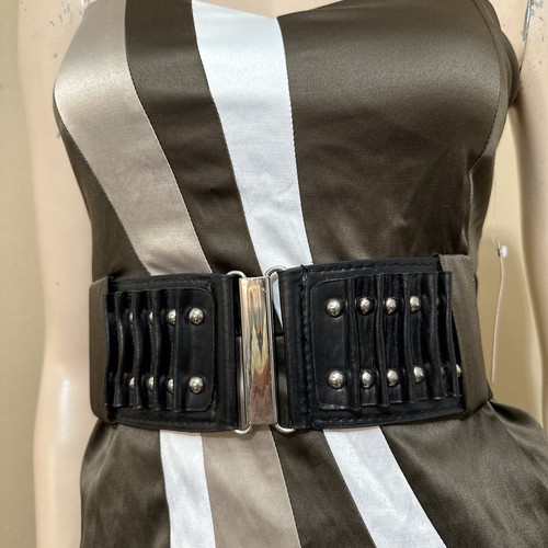 Women’s Brown Beige Striped Polyester Casual Party Belted Zipper Size S Dress - Picture 4 of 20
