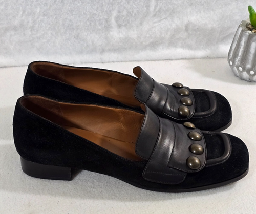 Tomas Maier Women's Black Leather Studded Loafer Shoes Slip On Square Toe Size 8 - Picture 4 of 11