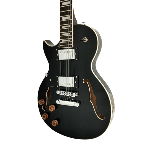 Haze Left Handed SEG239BKLH Semi-Hollow Black HLP Electric Guitar + Accessories - Picture 5 of 13