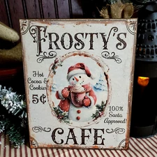 HOME FARM COLONIAL PRIMITIVE VINTAGE STYLE CHRISTMAS FROSTY SNOWMAN CAFE SIGN