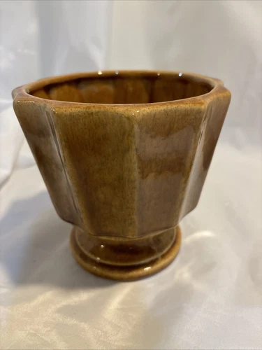 VTG Haeger Pottery Amber Brown Ribbed Footed Planter #302