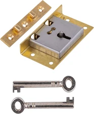 Large Brass Half Mortise Chest or Box Lid Lock W/Skeleton Key | HL3-SB-2K