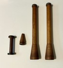 4 Items 2 Wooden Textile Spindle Primitive Antique Beehive 14in. + 2 other Spool