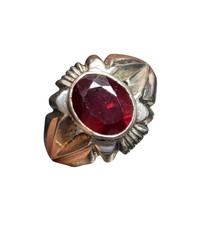 Men’s Size 6.75 US 925 Sterling Silver Ring with Solitaire Oval Cut Natural Ruby