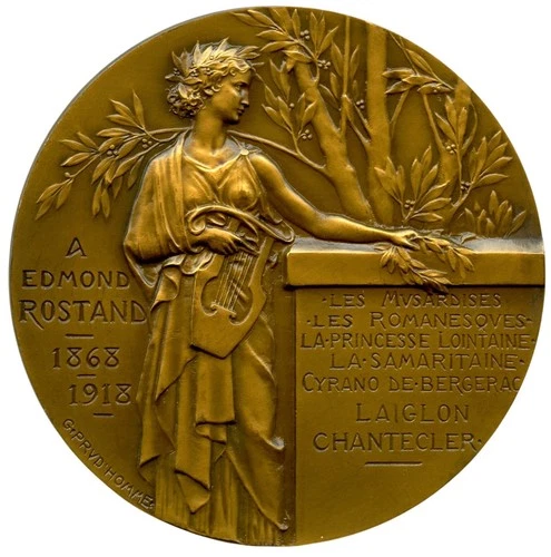 FRANCE EDMOND ROSTAND POET BRONZE MEDAL BY PRUDHOMME 72MM 200G
