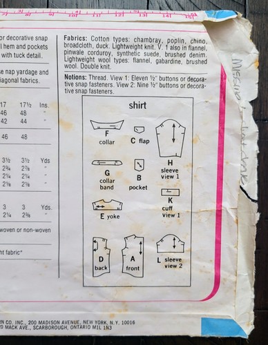 Vintage Simplicity Men's Western Style Shirt Pattern #7698 Size 40 CUT/INC - Picture 4 of 6