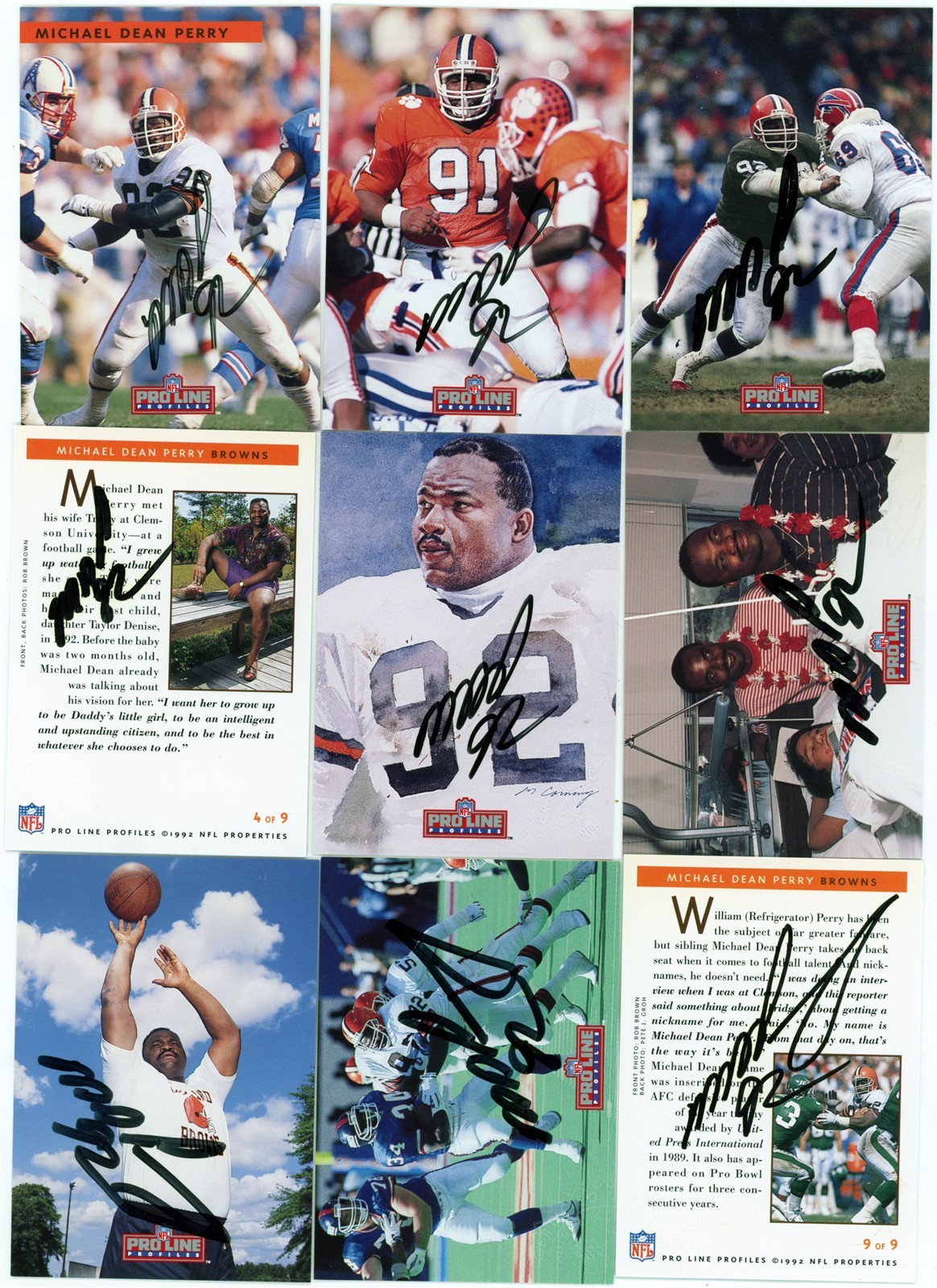 1992 Pro Line Profile Michael Dean Perry - Cleveland Browns 9 card Autograph set