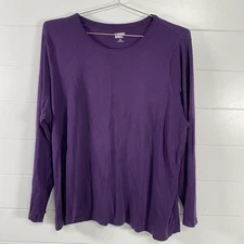 Lands End Shirt Womens 2X Purple Long Sleeve Crewneck 100% Cotton Casual