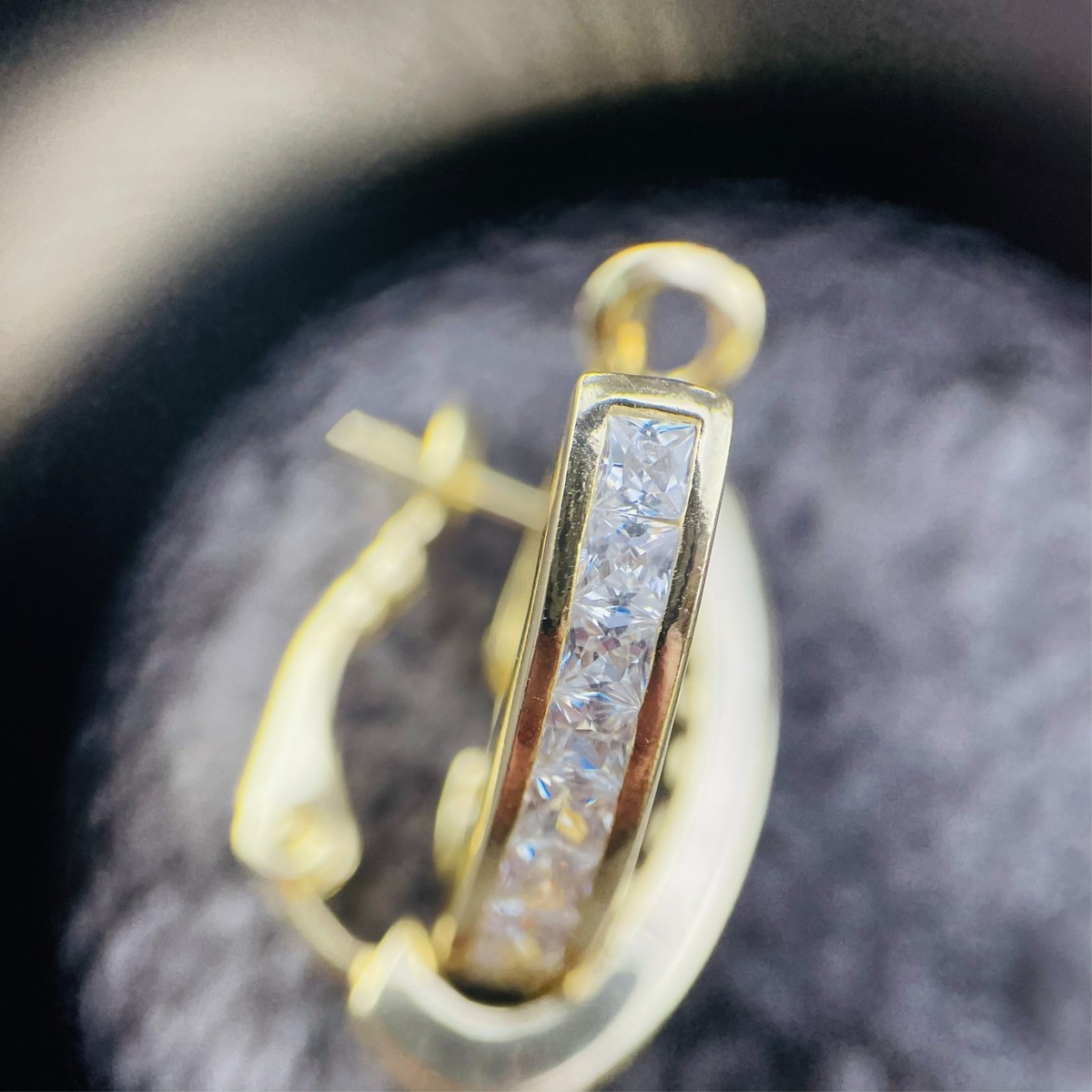 Sterling Silver Hoop Earrings Horseshoe Hoop CZ Encrusted Gold Tone 925 View 5