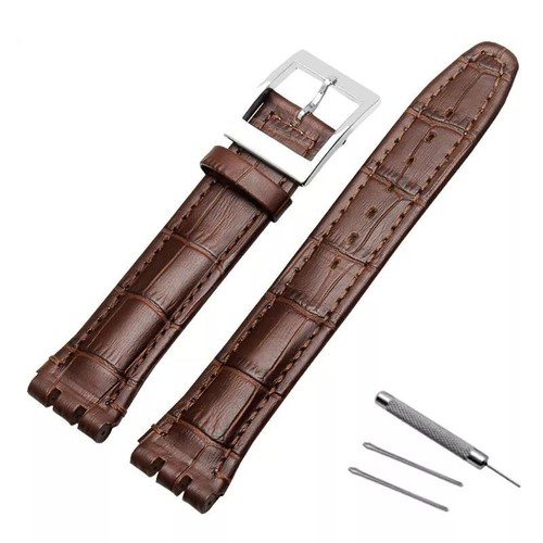 17mm 19mm Leather Bamboo Belt Watch Band Cowhide Bracelet Watch Strap for SWATCH - Picture 5 of 23