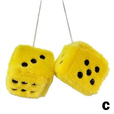 Car Mirror Hanging Decoration Yellow Fuzzy Dice Vintage Plush Auto Decor