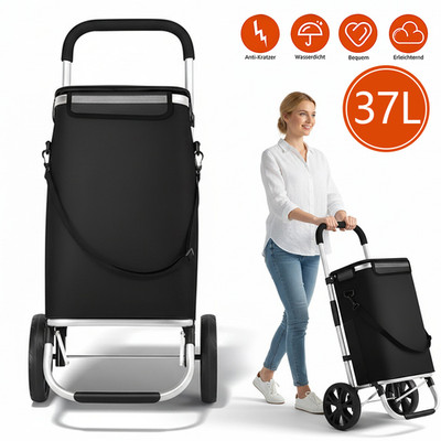 Einkaufstrolley 37L mit Kühlfach Faltbar leicht stabil Große Räder bis 30kg