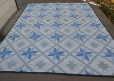 Quilted Patchwork 8 Pointed Stars Quilt Hand Sewn 103" x 81"