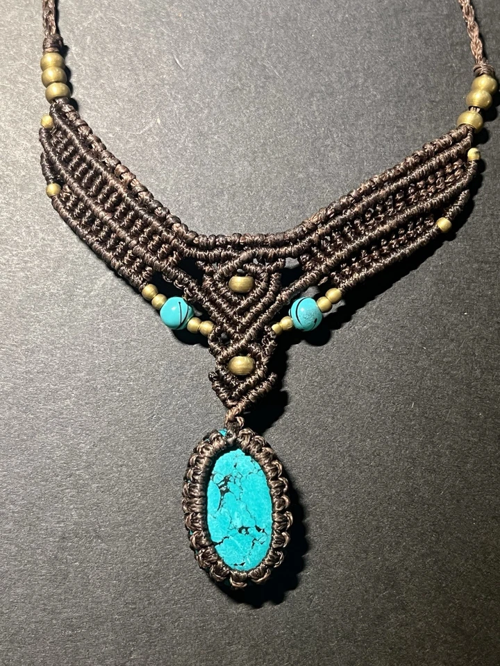 Collar Macramé Turquesa Longitud Ajustable Boho Johnny Fue Estilo Suroeste Foto 2 de 4