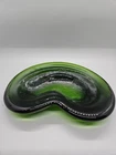 Vtg MCM Green Glass Kidney Ashtray 8” - Blenko Style Amoeba Catchall Dish