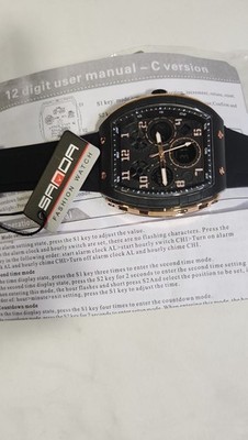SANDA 6157 Men's Tonneau Dual Display Sport Watch Rose Gold and Black