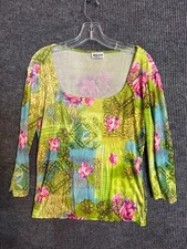 Western Connection Women's Medium Scoop Neck Stretch Floral Abstract Blouse Y2K