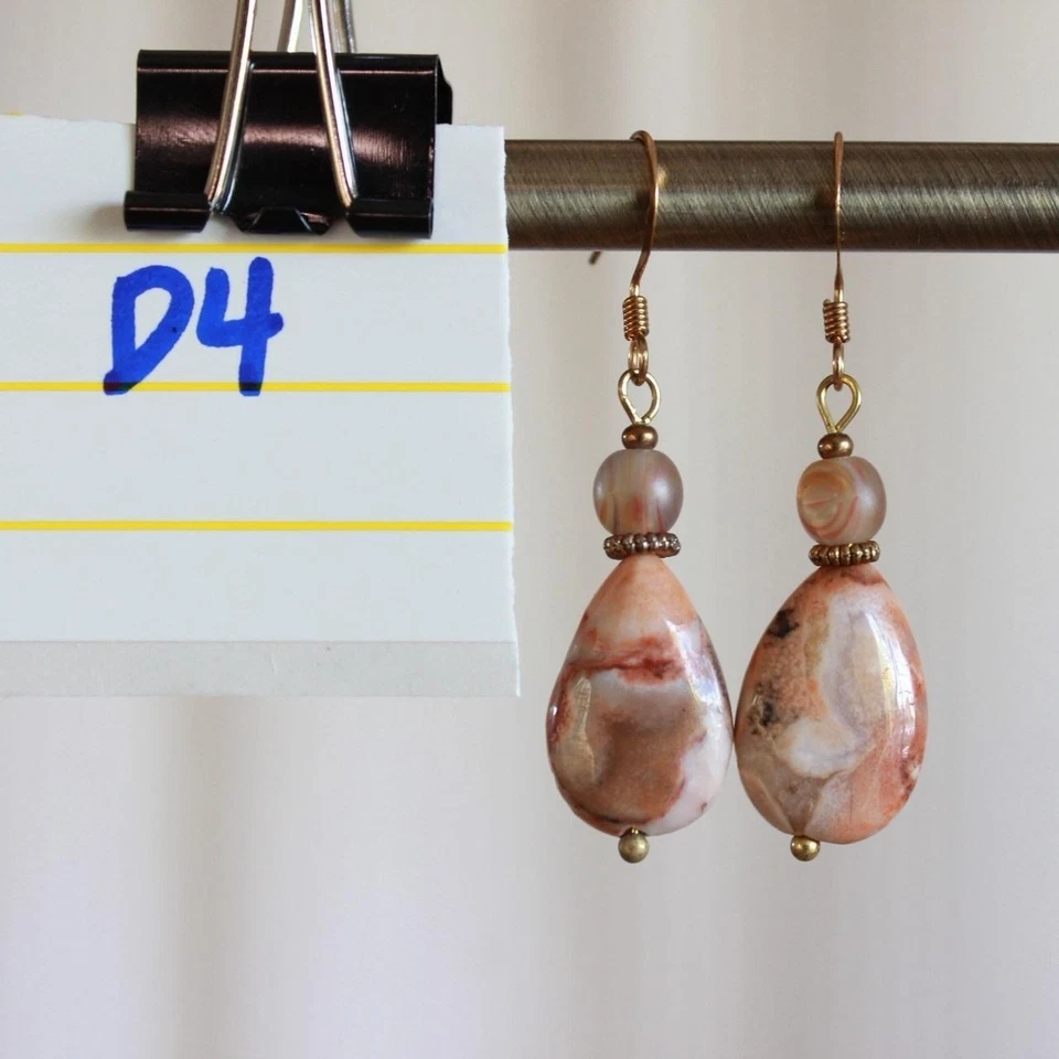 Pendientes colgantes hechos a mano de jaspe océano melocotón Boho Cottagecore Fairycore bohemio Foto 3 de 3